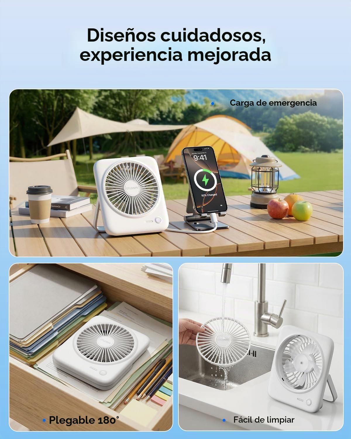 Otlonpe Ventilador de escritorio portátil personal, pequeño ventila...