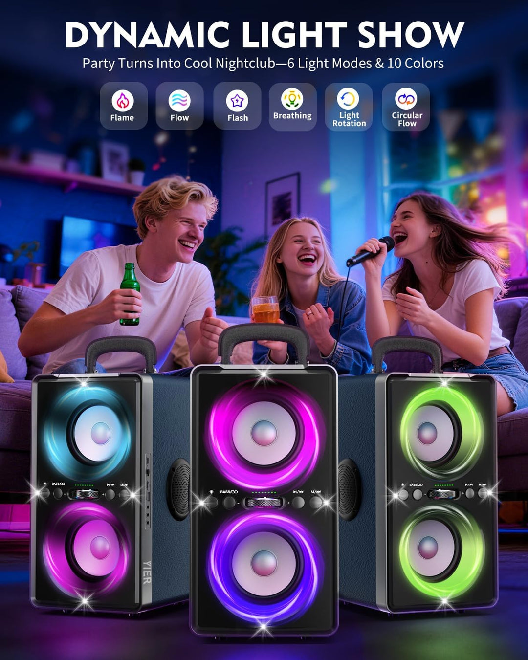YIER Altavoz Bluetooth, altavoz de fiesta de pico de 240 W con grav...