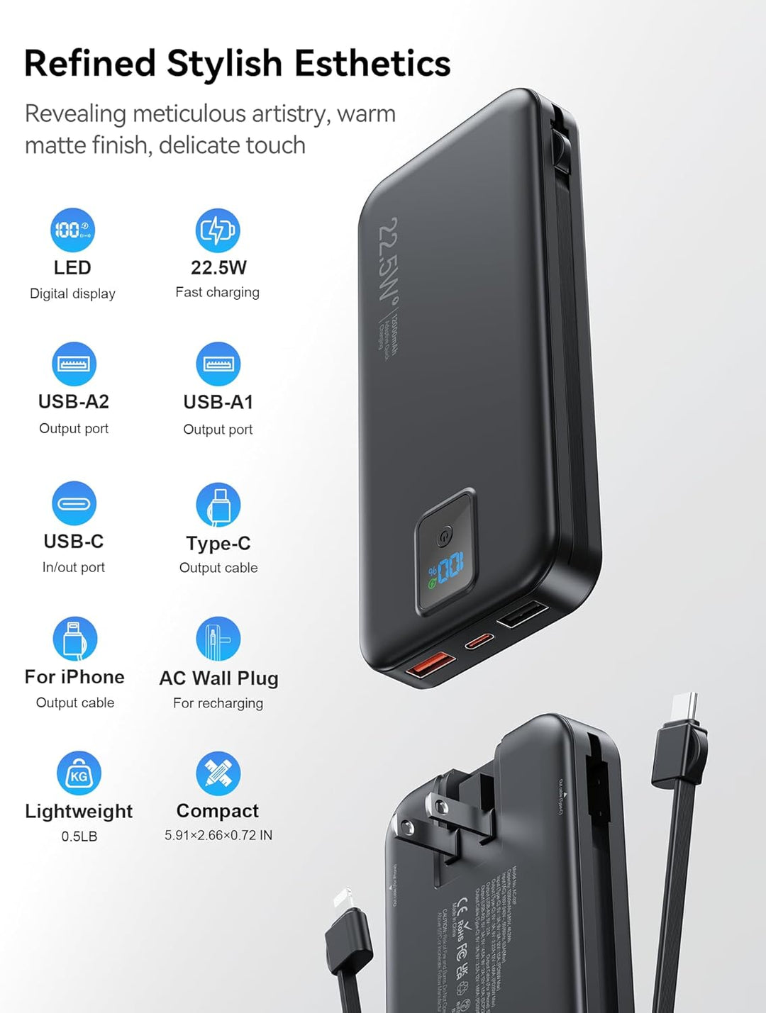 Cargador portátil, cargador de batería de carga rápida de 12000 mAh...