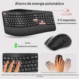 Combo de teclado y mouse inalámbricos, teclas onduladas de tamaño c...