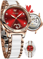 OLEVS Relojes automáticos para mujer con correa de cerámica de lujo