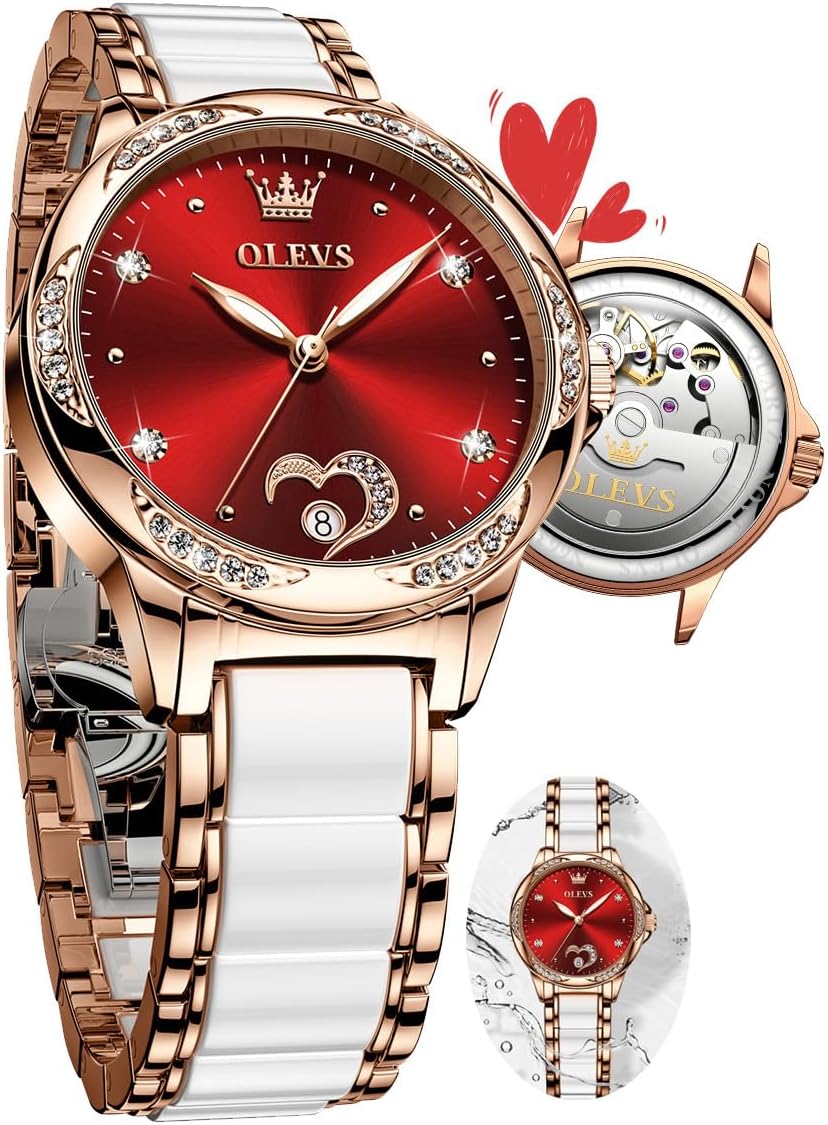 OLEVS Relojes automáticos para mujer con correa de cerámica de lujo