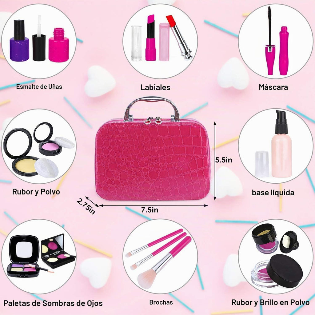 TEPSMIGO - Kit de maquillaje de simulación para niñas, juego de maquillaje de simulación para niños, con bolsa de cosméticos para cumpleaños, Navidad, juego de maquillaje de juguete para niñas pequeñas a partir de 3 años (no maquillaje real)