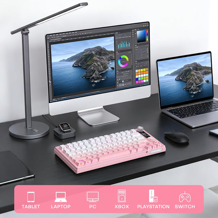 MOKURU Teclado mecánico inalámbrico, tres modos BT\/2.4G\/USB-C, co...