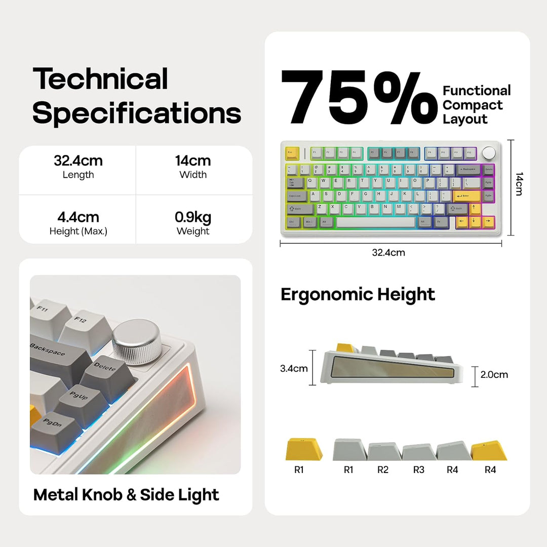 EPOMAKER TH80 V2 Teclado mecánico inalámbrico 75% con perilla de me...