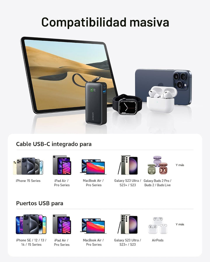 Anker Nano Power Bank, cargador portátil de 10,000 mAh con cable US...