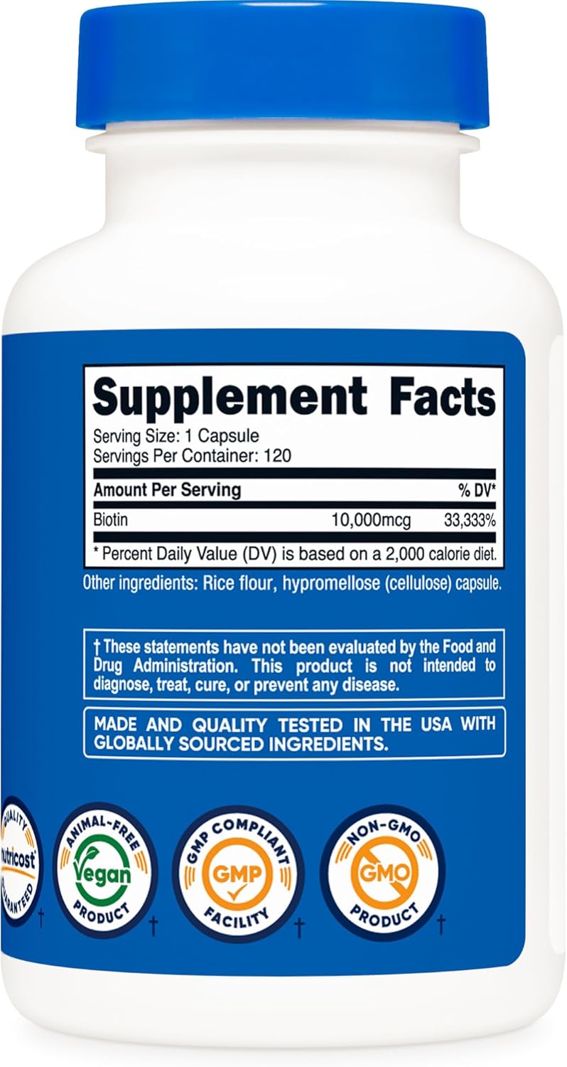 Nutricost Biotina (Vitamina B7) 10,000 mcg (10 mg), 120 cápsulas -...