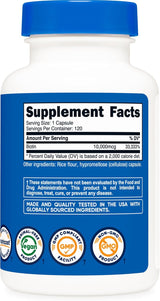 Nutricost Biotina (Vitamina B7) 10,000 mcg (10 mg), 120 cápsulas -...