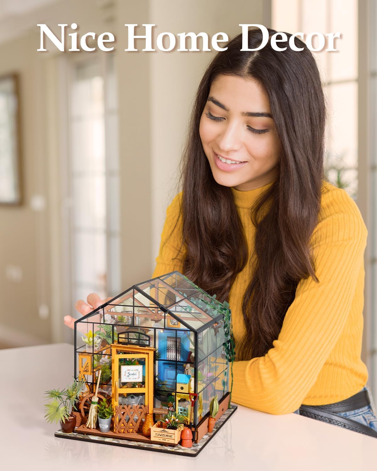 Lámpara Rowood Kit de casa en miniatura, kit de casa de muñecas en miniatura para el Día de la Madre, para adultos, manualidades de madera para adultos, regalos en cumpleaños Navidad - Casa de las flores de