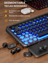 Teclado y mouse inalámbricos, máquina de escribir retroiluminada co...
