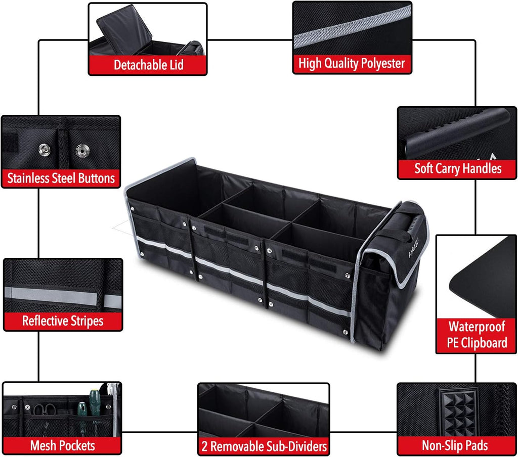 Organizador de Maletero Impermeable con Bolsa Térmica Aislada a Prueba de Fugas, Funda Plegable, Correas de Sujeción Ajustables (Negro)