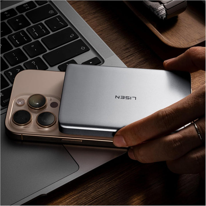 LISEN Cargador portátil MagSafe ultra delgado de 0.5 pulgadas, tarj...