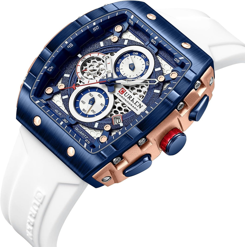 PASOY Reloj cronógrafo para hombre, cara grande, caja Tonneau, correa de