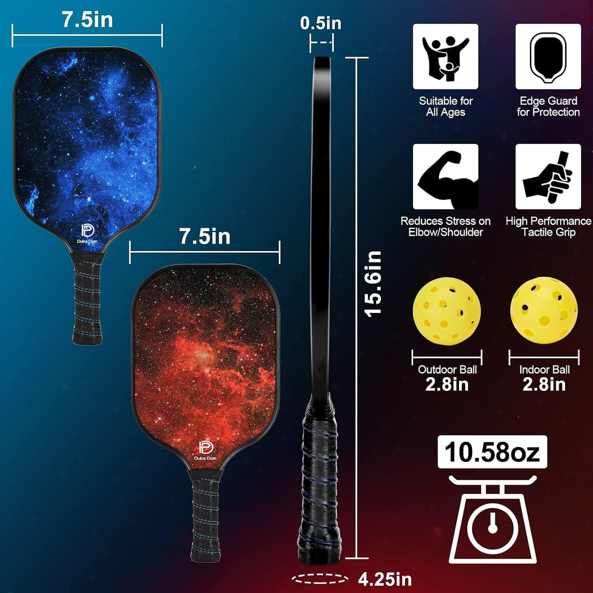 DULCE DOM Juego de 2/4 palas de pickleball - Aprobado por USAPA