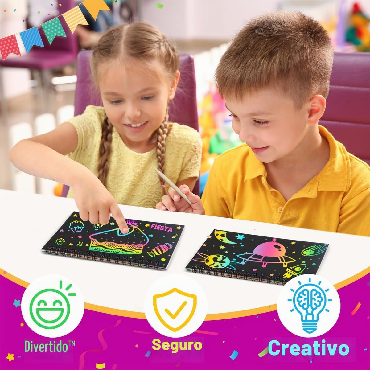 Recuerdos de fiesta para niños 4-8-12: Paquete de 36 manualidades Rainbow Scratch Art