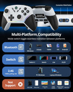Controlador Inalámbrico Multiplataforma, Controlador de Juegos para PC con Adaptador 2.4G/Joysticks Hall/Hall Triggers/Batería de 1200 mAh/4 Botones Programables/Iluminación RGB, Compatible con PC Windows 7/8.1/10/11, Switch/OLED/Lite, iOS, Android