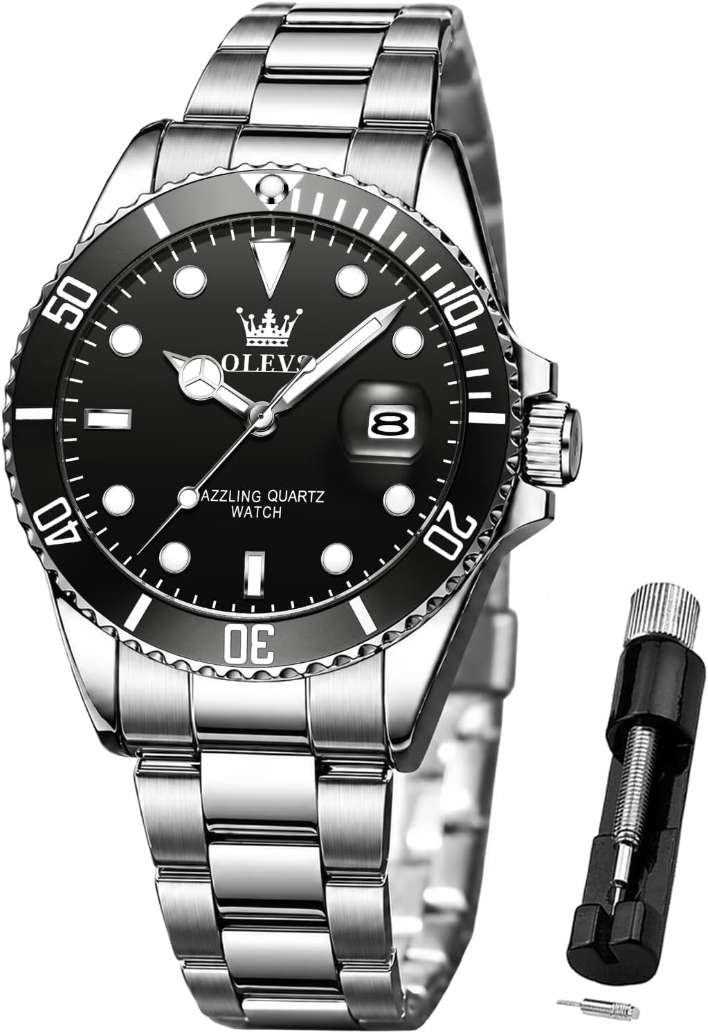 OLEVS Reloj para Hombre Con Diamante Analógico Quartz Negocios Resistente al Agua Acero Inoxidable Fecha Semana Luminiscente Reloj para Hombres