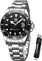 OLEVS Reloj para Hombre Con Diamante Analógico Quartz Negocios Resistente al Agua Acero Inoxidable Fecha Semana Luminiscente Reloj para Hombres