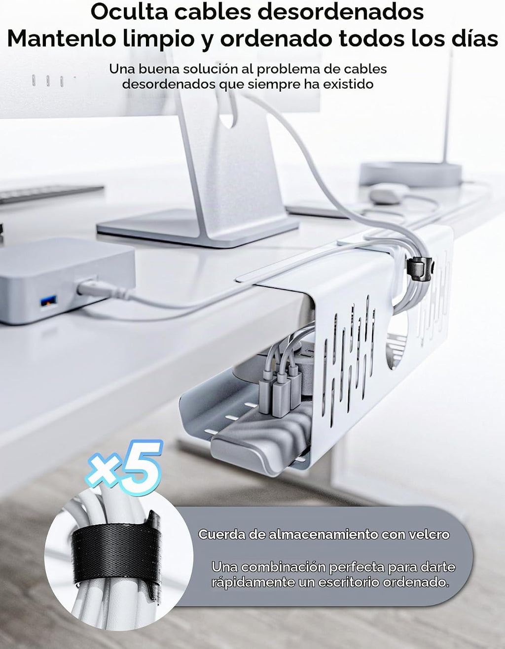 Bandeja de Gestión de Cables Sin Taladro para Debajo del Escritorio, Gestión de Cables de 14 pulgadas, Abrazadera Sin Perforaciones, Bandeja de Cables de Metal, Organizador de Cables, Cesta