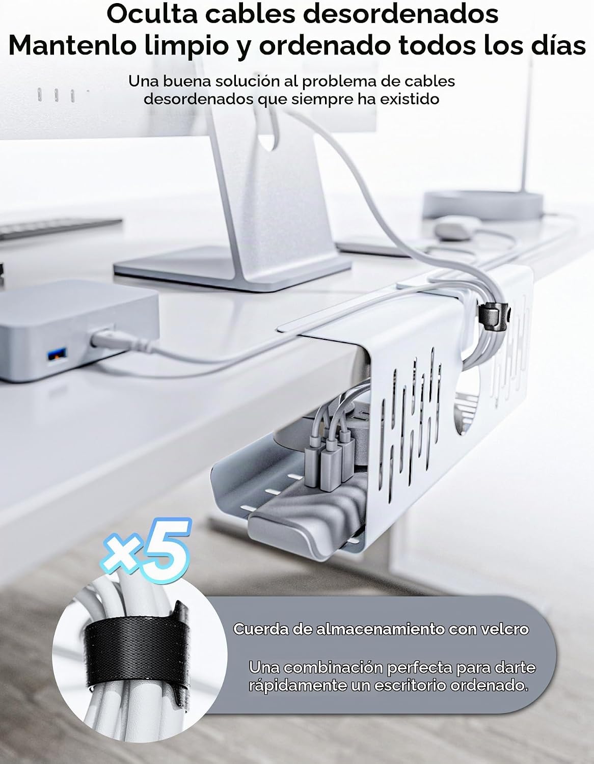Bandeja de Gestión de Cables Sin Taladro para Debajo del Escritorio, Gestión de Cables de 14 pulgadas, Abrazadera Sin Perforaciones, Bandeja de Cables de Metal, Organizador de Cables, Cesta