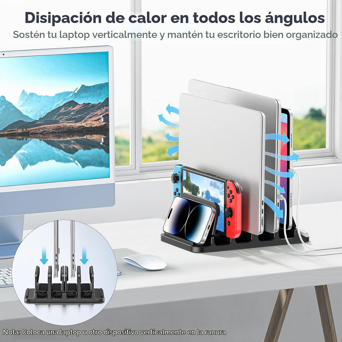 KDD Soporte Vertical para Laptop de 4 Ranuras con Bloqueo por Grave...