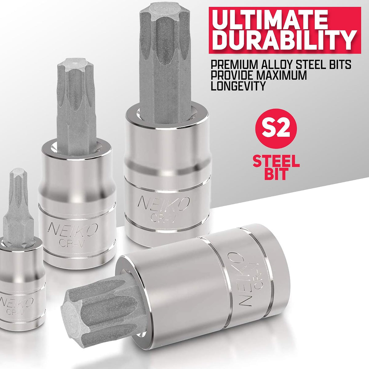 NEIKO 10083A Juego de llaves de vaso Torx Master y enchufe Torx externo, acero S2 y CrV, kit completo de salida de torque suprema, 60 piezas