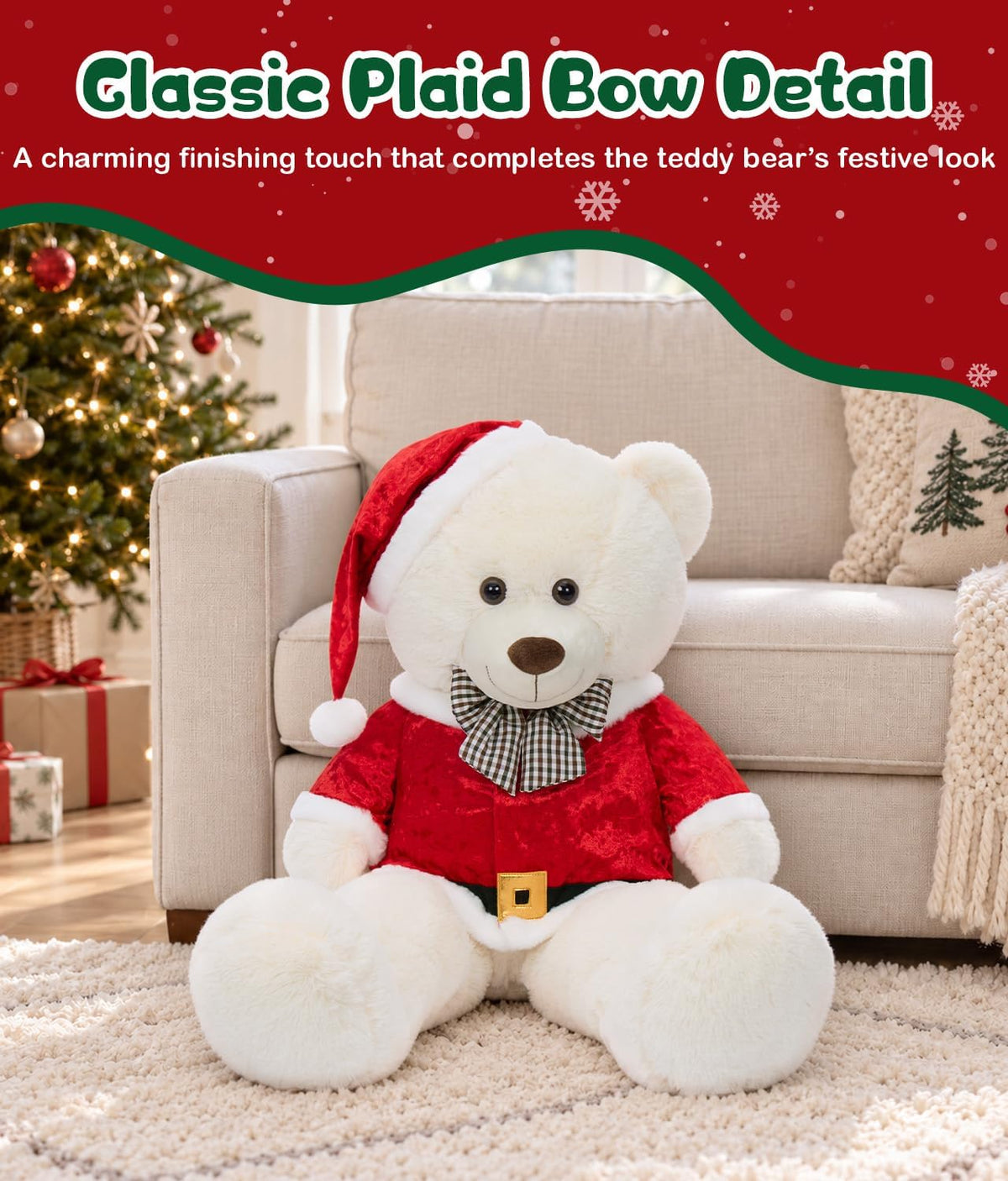 MaoGoLan Peluche de Navidad de 39 pulgadas, oso de peluche grande