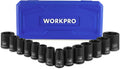 WORKPRO Juego de llaves de impacto poco profundo de 1/2 pulgada, juego de llaves de 6 puntas de acero Cr-V métrico con estuche de almacenamiento para mantenimiento y reparaciones automotrices (14