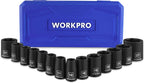 WORKPRO Juego de llaves de impacto poco profundo de 1/2 pulgada, juego de llaves de 6 puntas de acero Cr-V métrico con estuche de almacenamiento para mantenimiento y reparaciones automotrices (14