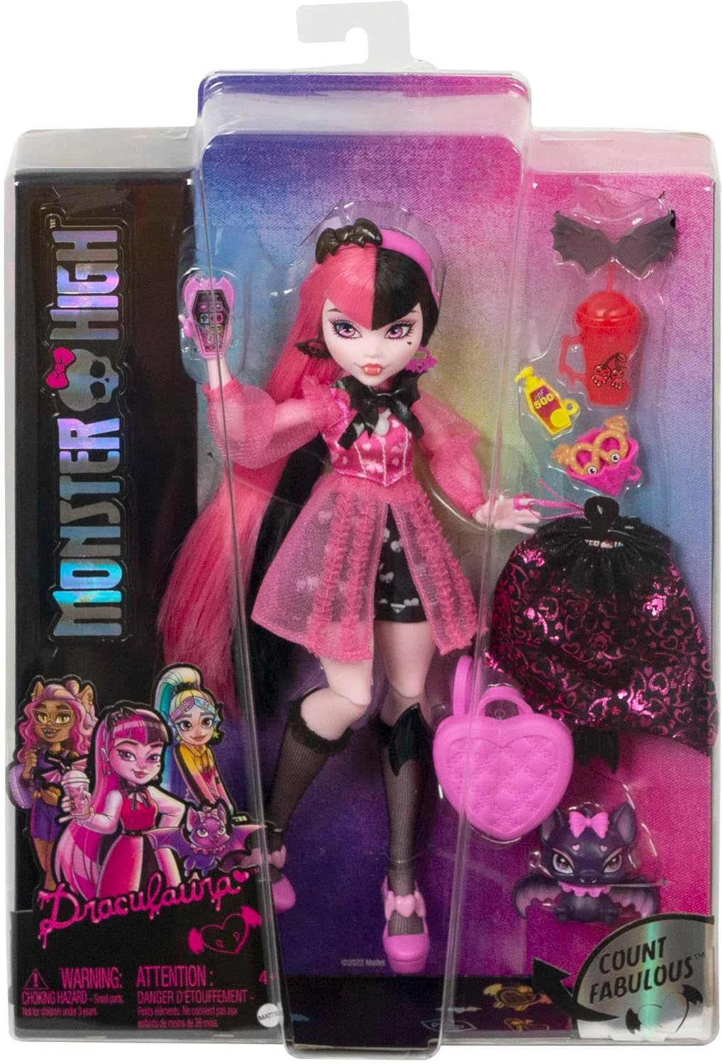 Muñeca Monster High, Draculaura con cabello rosa y negro en look ca...