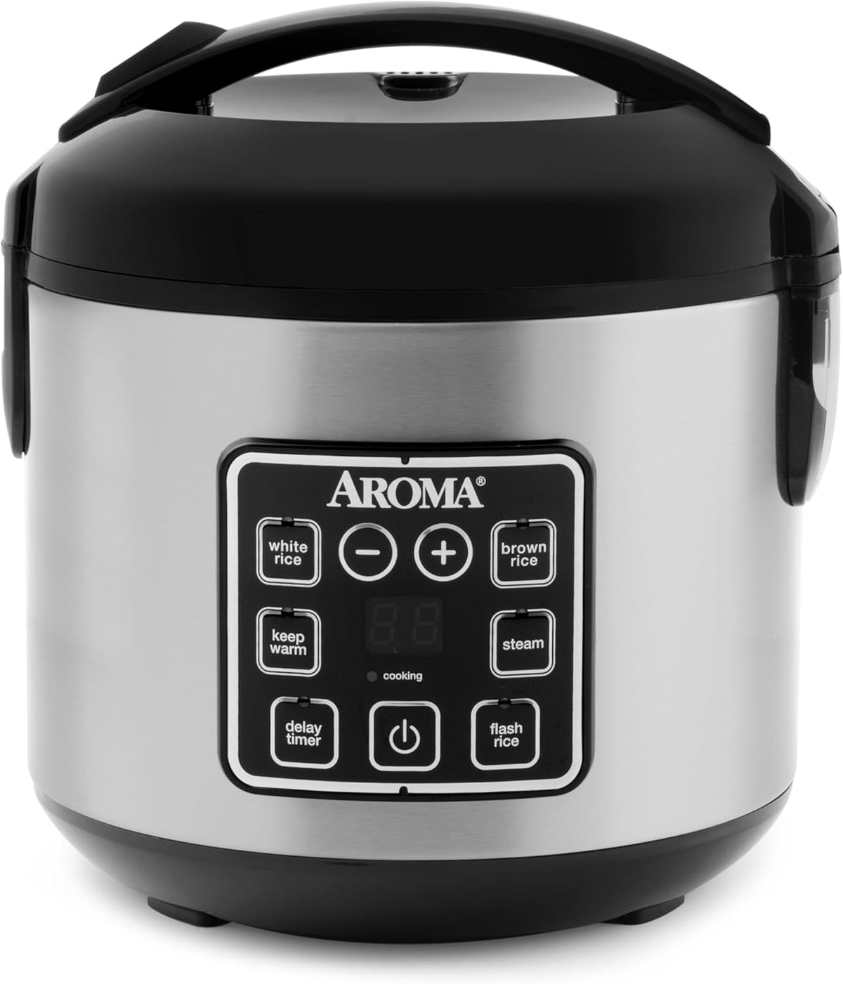 Olla arrocera y olla a vapor Aroma Housewares ARC-914SBD digital con aislamiento térmico, 8 tazas (cocinadas), plateado, Plateado