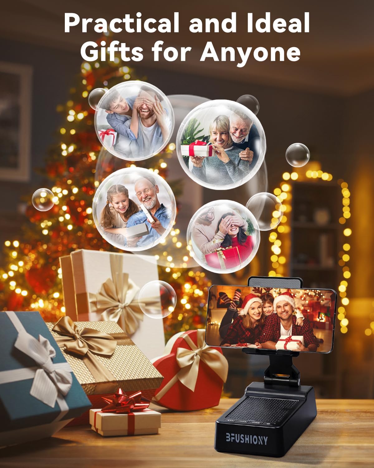 Regalos de cumpleaños para mujeres y hombres, soporte plegable ajustable para teléfono con altavoz Bluetooth y cargador de 5000 mAh, soporte antideslizante de sonido envolvente estéreo HD para oficina en casa, 1 paquete (negro)