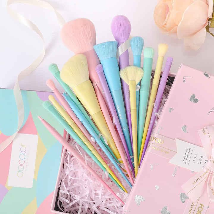 Docolor Juego de 17 brochas de maquillaje coloridas de alta calidad...