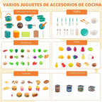 Mini accesorios de cocina de 200 piezas para niños a partir de 3 años, juego de cocina de simulación con utensilios de cocina, vajilla y 2 juegos de frutas, regalo de aprendizaje para niñas y niños, verde