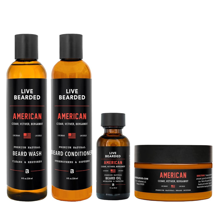 Kit completo de aseo para barba Live Bearded - Champú, acondicionad...