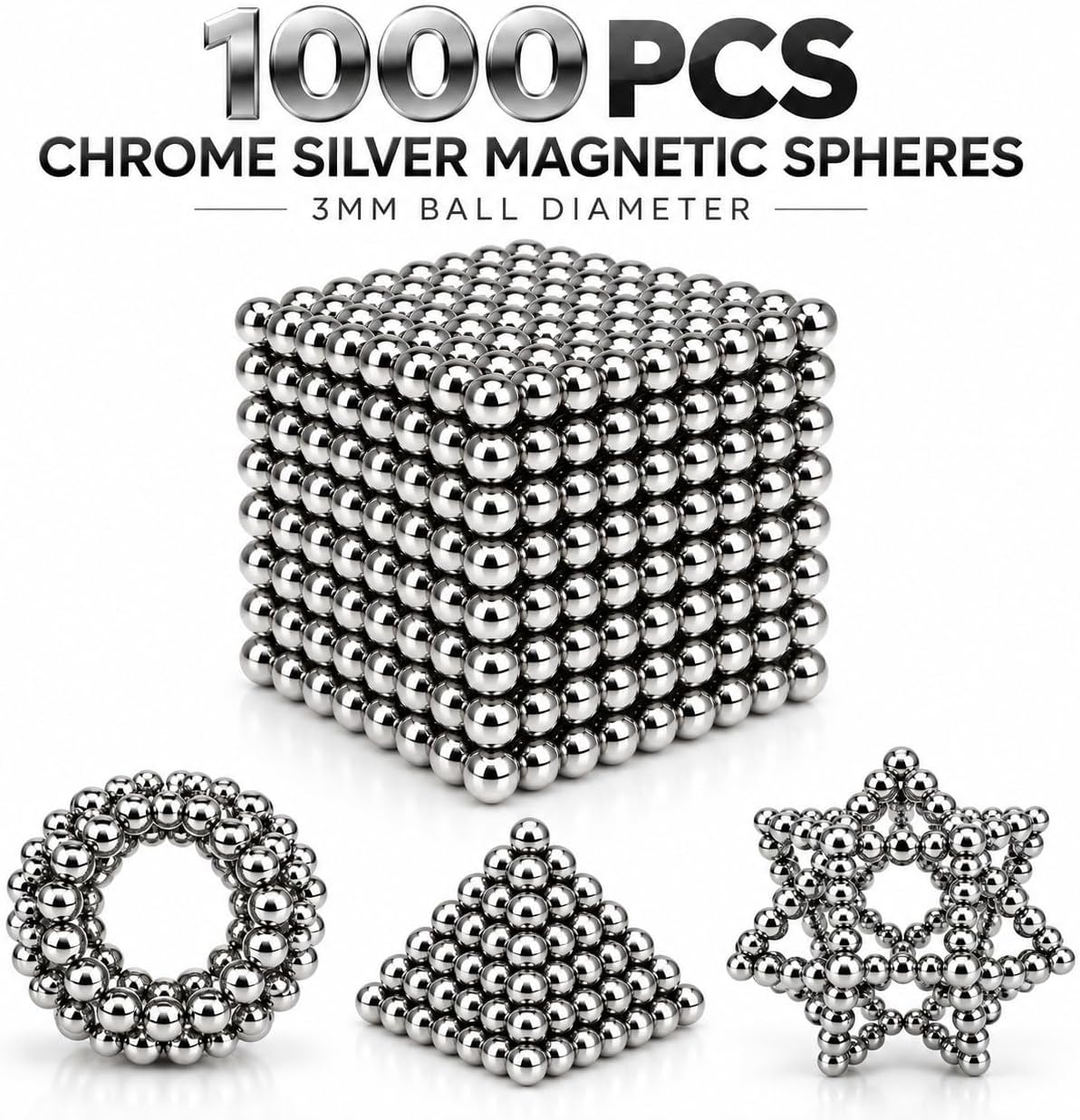 Bolas magnéticas de construcción creativa de plata 1000PCS para adultos