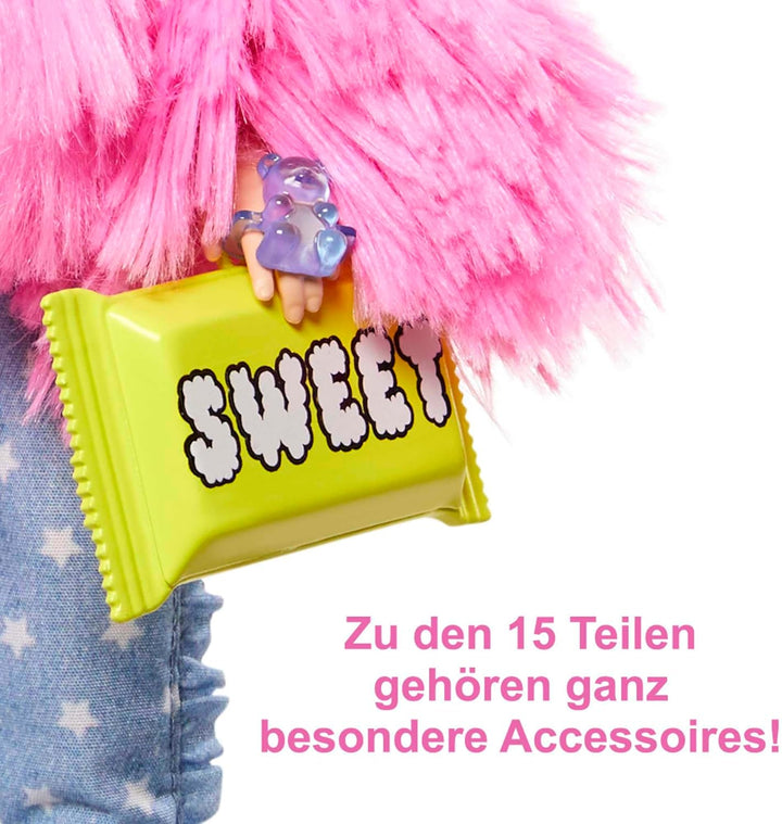 Barbie Muñeca extra y accesorios con pelo rizado rubio con rayas ro...