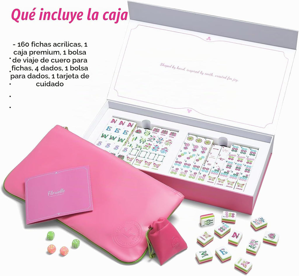 American Mahjong - Juego de azulejos de Mahjong, 160 rosas rosas de 4 capas con 4 dados con bolsa, caja de almacenamiento lista para regalo, juego de azulejos de Mahjong americano, juego de mahjong
