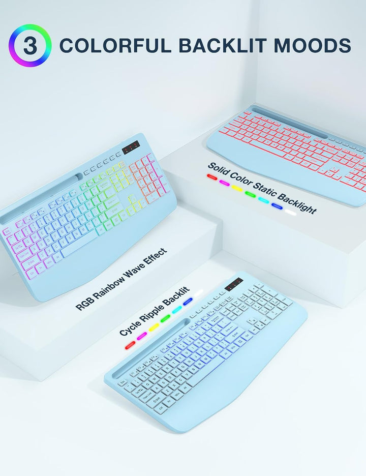 Combo de teclado y mouse inalámbricos, 9 efectos retroiluminados, r...