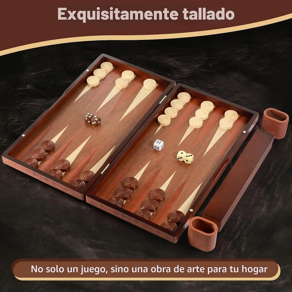Juego de backgammon de madera hecho a mano, juego de mesa grande de 16 pulgadas con piezas de gran tamaño, juego clásico de estrategia para 2 jugadores, perfecto para adultos y niños