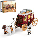 Lámpara Lumibricks Western Stagecoach Lighting - Juego de ladrillos de construcción – Carruaje y caballo del viejo oeste 293 piezas colección juego de exhibición para amantes del oeste