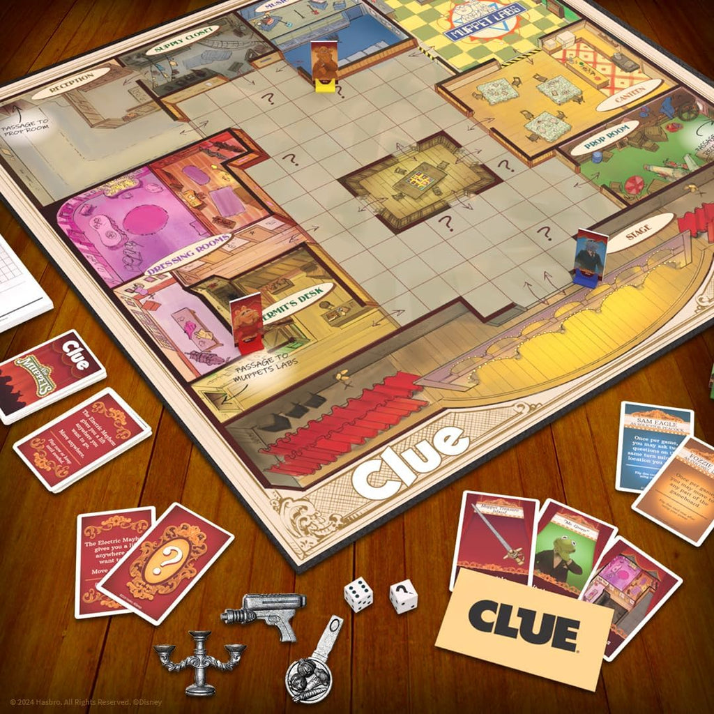 CLUE: Los Teleñecos, Juego de Mesa Clásico, Resuelve el Misterio en el Teatro de los Teleñecos con Kermit, Fozzie y Más, Descubre Quién, Dónde y Qué Arma se Usó, Merchandising Oficial de Los Teleñecos