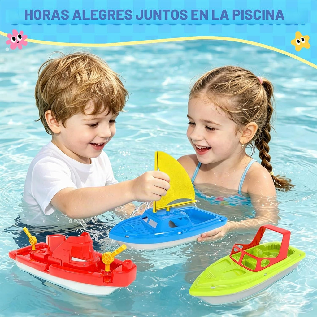 Flota de botes de juguete para niños pequeños, botes acuáticos flotantes para piscina, baño y playa, juego de botes coloridos para niños de 3 a 5 años