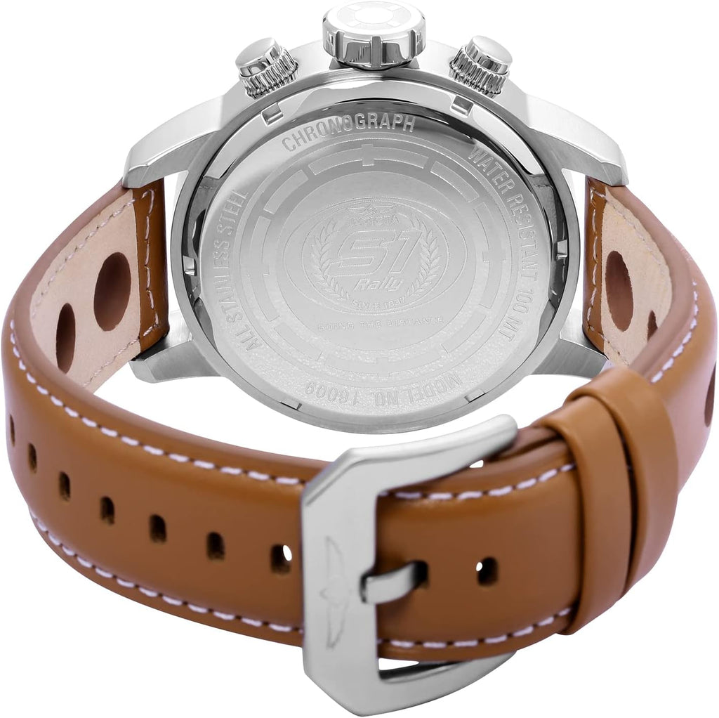 Reloj cronógrafo Invicta Rally S1 para hombre, de acero inoxidable, con correa de cuero marrón