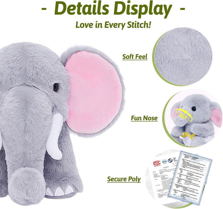 OUOZZZ Animal de peluche de elefante con 4 elefantes bebés, juego d...