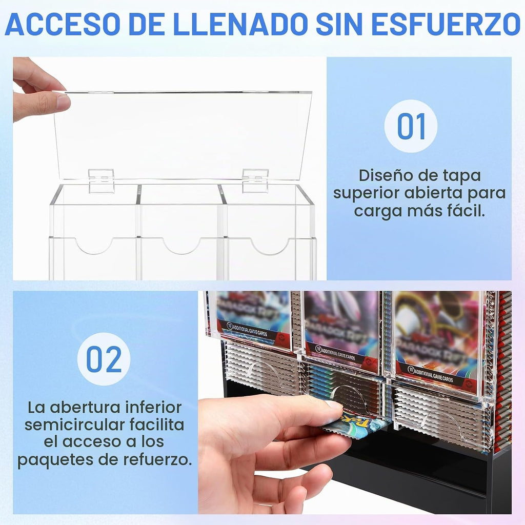 CHEPULA Dispensador de 3 ranuras, dispensador de tarjetas, caja de refuerzo acrílica para tarjetas intercambiables/paquetes de refuerzo deportivos (apertura de la tapa superior)