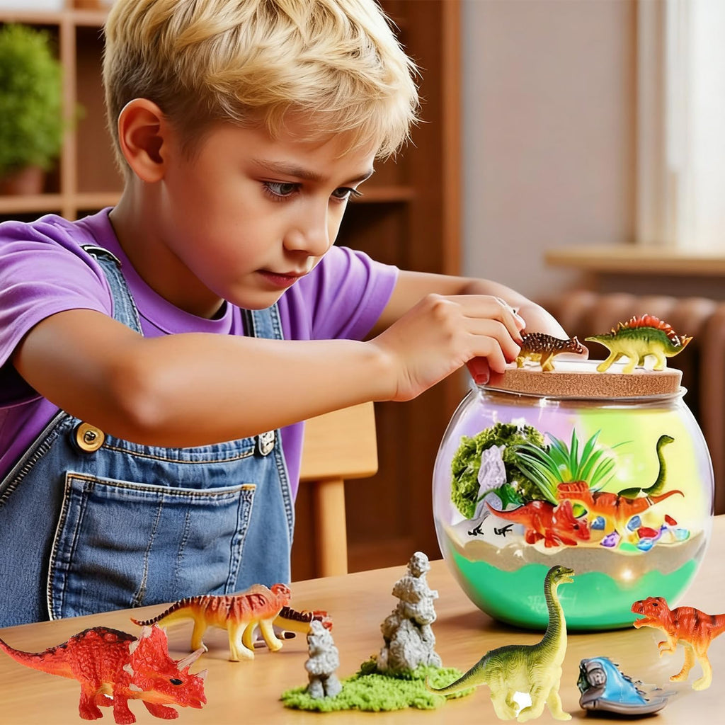 Kit de terrario de dinosaurio para niños, juguetes de actividades de dinosaurios para niños, regalos de cumpleaños para niños de 4 a 12 años