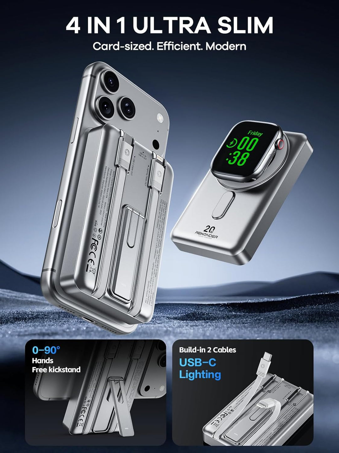 REWONDER Cargador portátil magnético, 10000 mAh PD 20 W, cargador p...