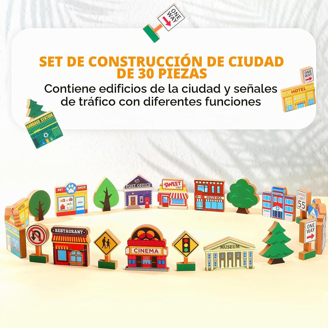 Blosssound 35 piezas de juguetes de madera para construir una ciuda...