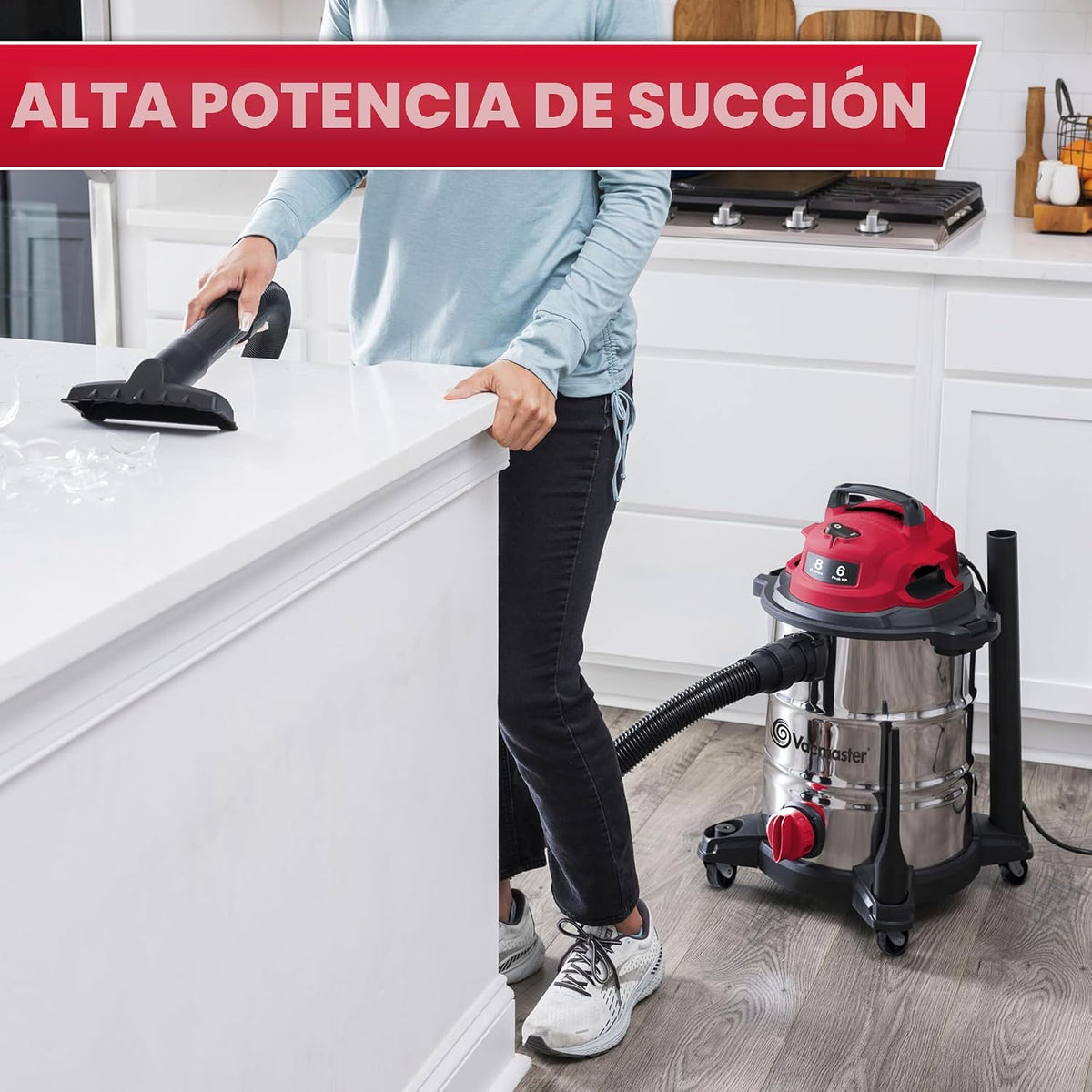 Vacmaster VOC812SF 1101 aspiradora premium de acero inoxidable húmeda/seca de 8 galones, Edición Roja, 8 galones
